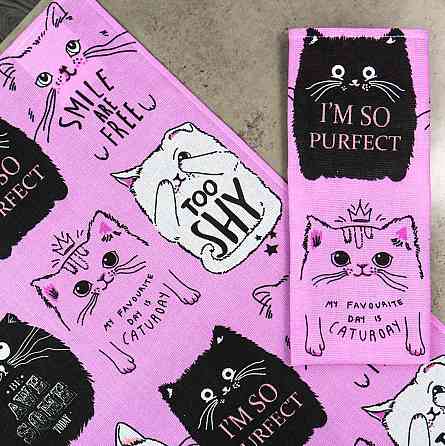 Кухонний рушник рогожка з принтом Cats GM Textile 35х61см 180г/м2 (Рожевий) Суми