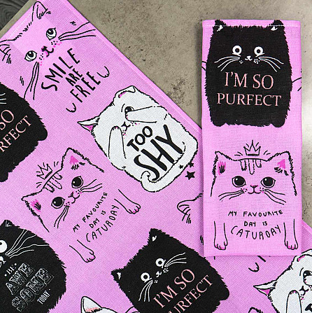Кухонное полотенце рогожка с принтом Cats GM Textile 35х61см 180г/м2 (Розовый) Сумы - изображение 4