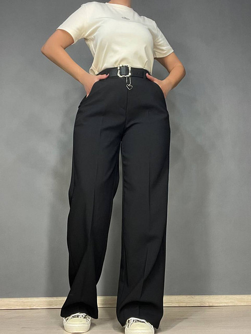 Брюки женские Yingguoxiang 1090 палаццо ровные от бедра резинка на талии с ремнем высокая посадка черные, черный, 28, 28, 78 см, 105 см Киев - изображение 11