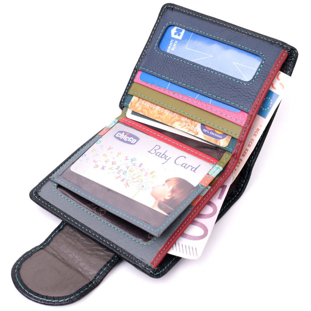 Кожаный стильный кошелек с монетницей снаружи для женщин ST Leather 19454 Черный Киев - изображение 7