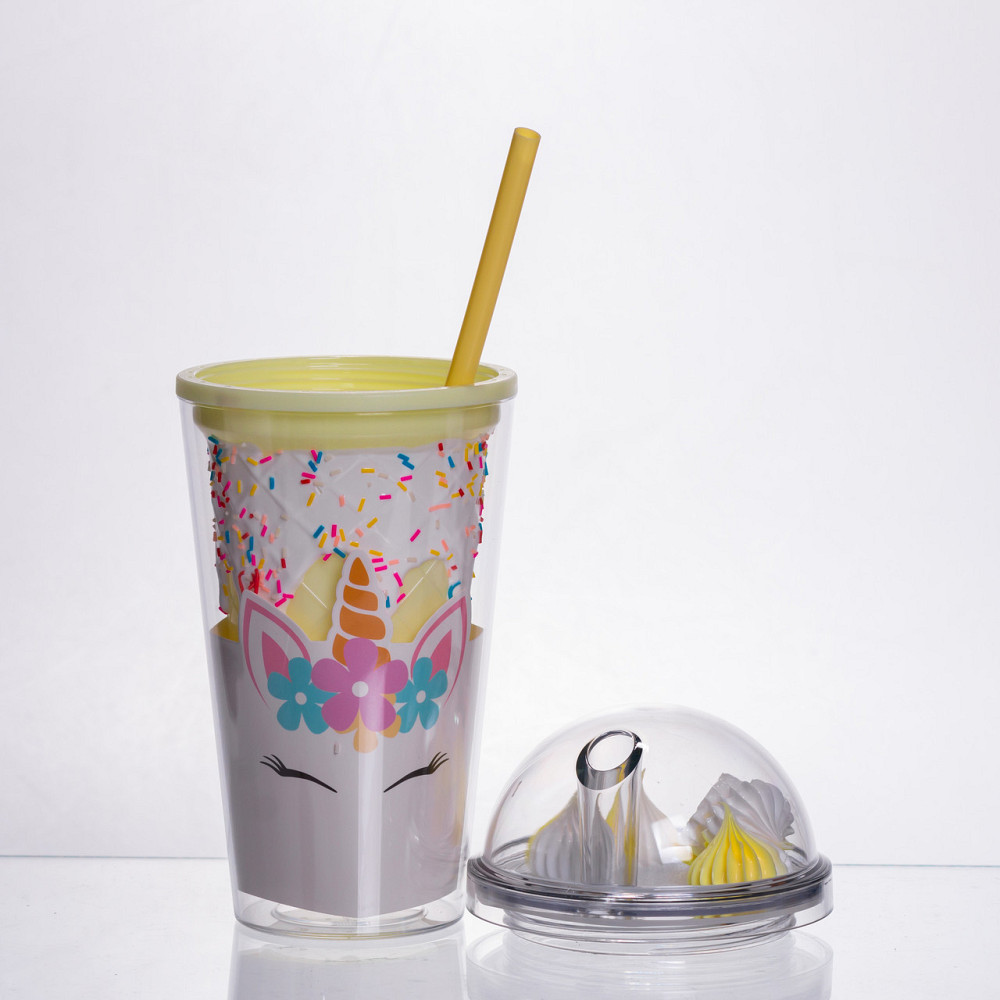 Пластиковий стакан з трубочкою і кришкою 400 мл багаторазовий Жовтий HP-18-1Y Київ - фото 2