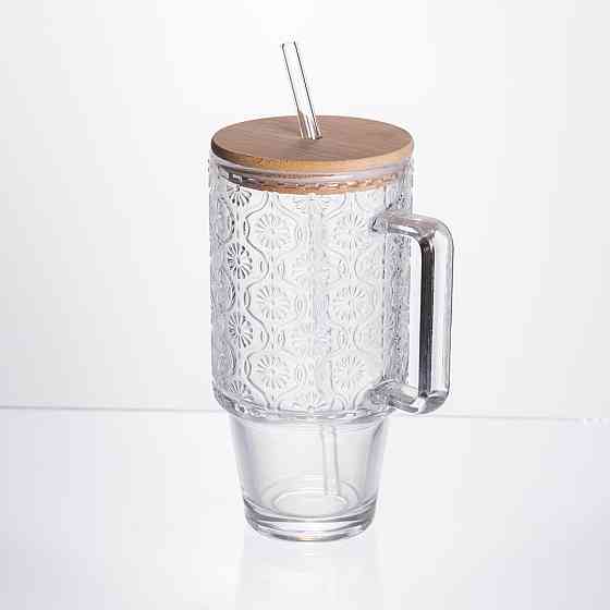 Кружка скляна з кришкою та трубочкою 750 (мл) чашка з трубочкою та кришкою на подарунок HP-19-48N Київ