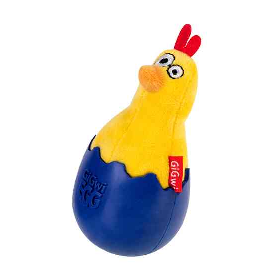 Іграшка для собак Курча-неваляшка з пищалкою GiGwi EGG, текстиль, гума, 14 см Коломия