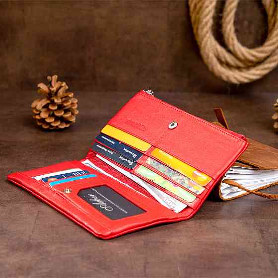 Вертикальный кошелек на кнопке женский Красный (ST Leather) Киев