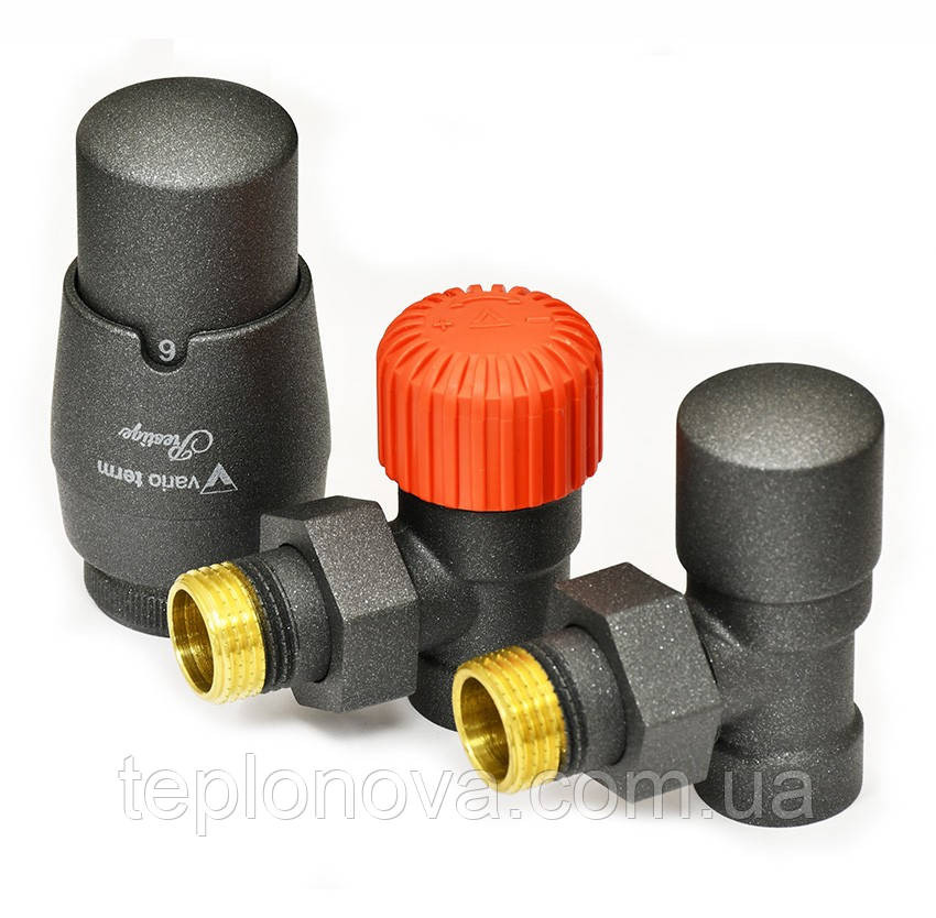 Комплект термостатичний вентилів Vario Term ROYAL, кутовий, чорний структурний. Чернівці - фото 2