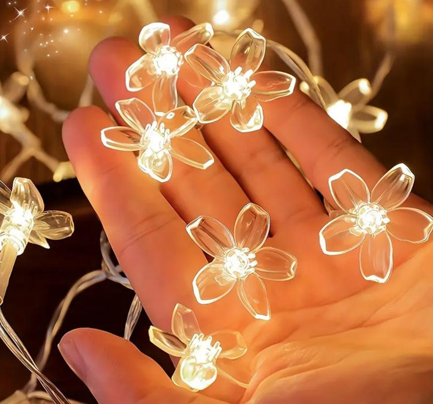 Світлодіодна гірлянда "Вишневі квіти" на батарейках, 6 метрів, 40 вогнів, теплий білий колір. Святко Київ - фото 3