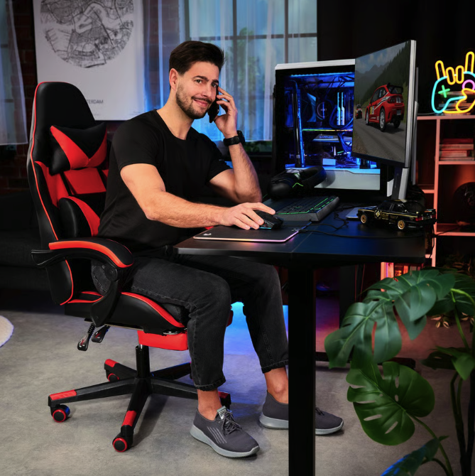 Кресло геймерское с подставкой для ног Ragazo усиленное до 150 кг черно-красное Компьютерное игровое кресло Киев - изображение 3