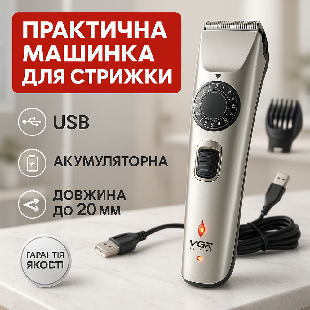 Тример для самостійної стрижки волосся VGR V-031, Бездротова акумуляторна машинка для стрижки волосся XK-89 Київ - фото 17