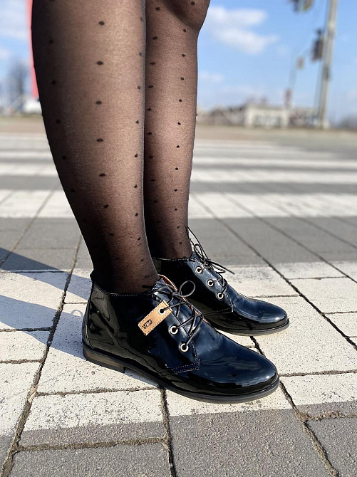 Женские ботинки YDG черные натуральная кожа лак 36-37р (2347) Коломия - фото 1