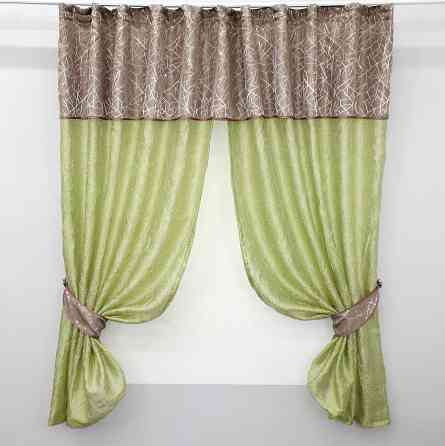 Кухонные шторы VR-Textil № 073к с ламбрекеном и подхватами салатовый с пудровым 270х170 см (52-0152) Киев