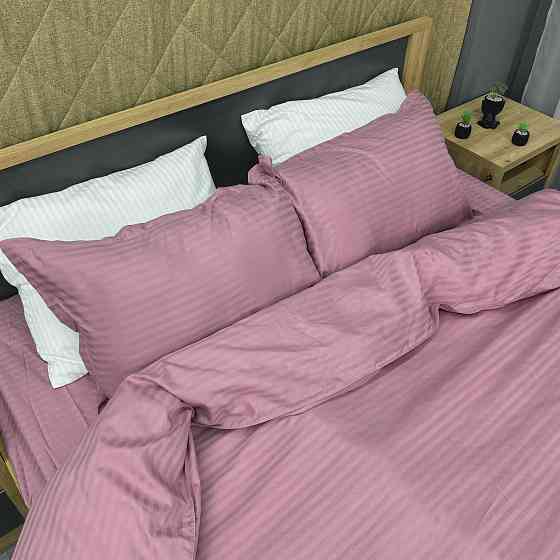 Комплект постельного белья Страйп-сатин Двуспальный 180х220 с простыней на резинке Лиловый (88-104) Киев