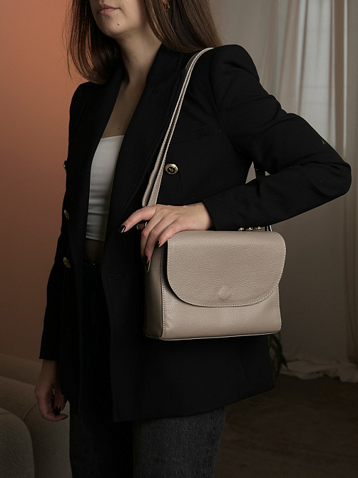 Жіноча сумочка, стильна сумка з натуральної шкіри, маленька бежова сумка клачMasterSem Київ - фото 4