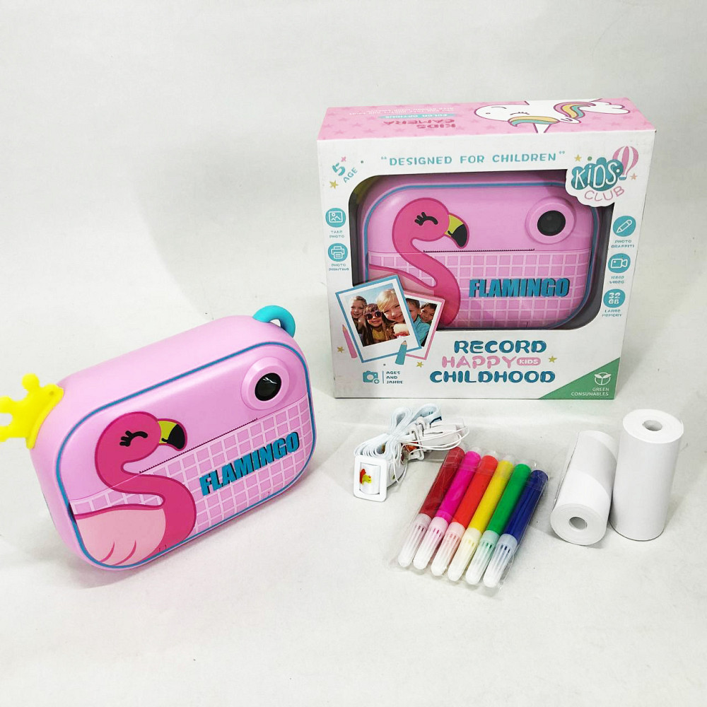 Детский фотоаппарат мгновенной печати YT008 PINK FLAMINGO с поддержкой microSD TC-43 Львов - изображение 1