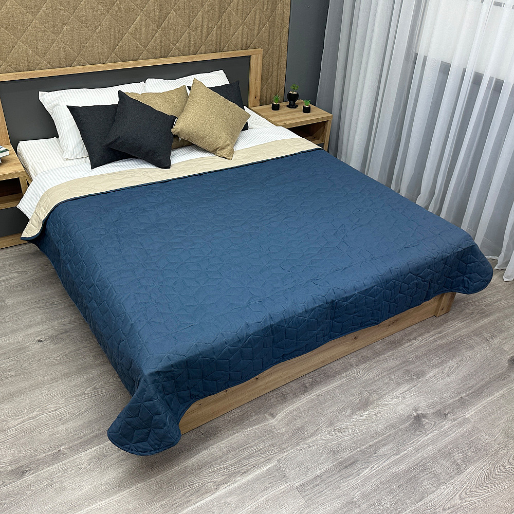 Покрывало двустороннее Decorator Microfiber куб 180х215 см синий с бежевым (85-088) Киев - изображение 1