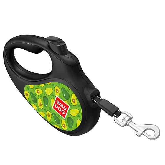 Повідець-рулетка для собак WAUDOG R-leash, малюнок "Авокадо", M, до 25 кг, 5 м, світловідбивна стрічка чорний Вінниця