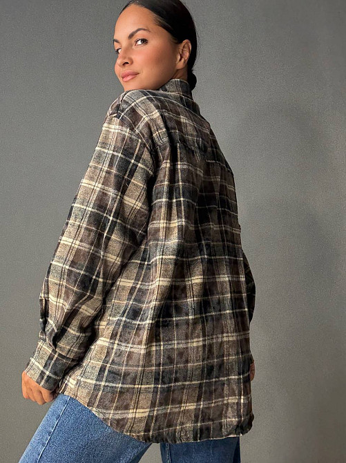 Сорочка жіноча YZY 7765 в клітинку оверсайз широка варена, темно-коричневий, one size Київ - фото 3