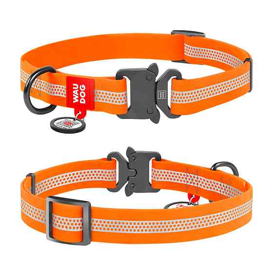 Ошейник для собак водостойкий WAUDOG Waterproof QR-паспортом, светоотражающий, металлическая пряжка-фастекс, XL, Ш 25 мм, Д 38-58 см, оранжевый Киев