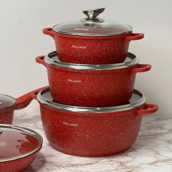 Набор посуды с гранитным антипригарным покрытием BellMax BM-305 из 10 предметов красный Коломия