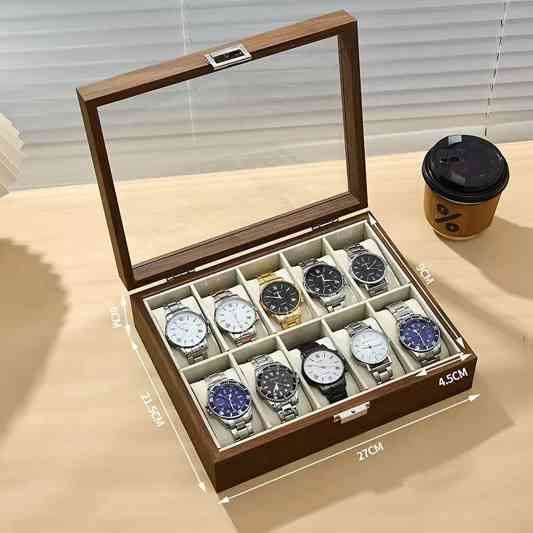 Шкатулка для хранения часов органайзер на 10 отделений деревянная с прозрачным окном,футляр органайзер для наручных часов Каменец-Подольский