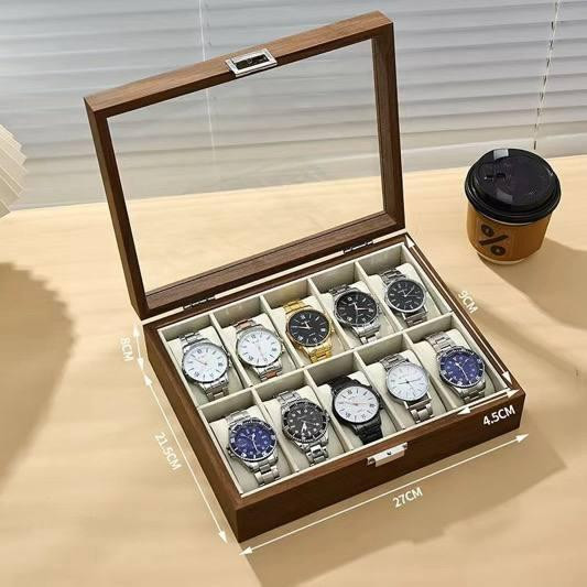 Шкатулка для хранения часов органайзер на 10 отделений деревянная с прозрачным окном,футляр органайзер для наручных часов Каменец-Подольский - изображение 4