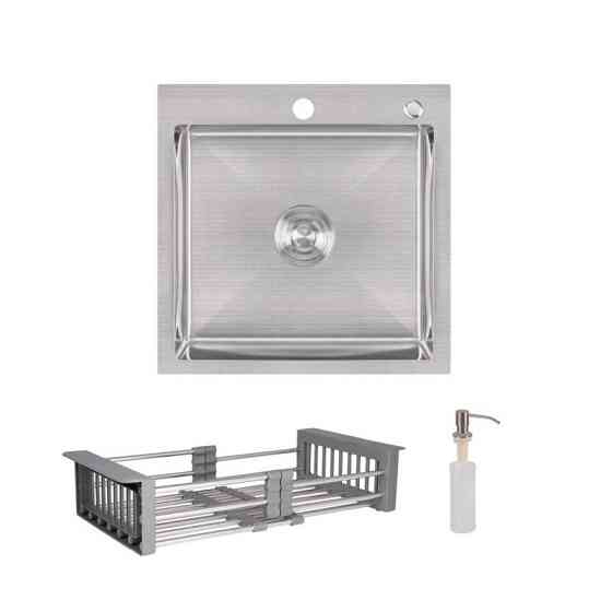 Комплект Lidz Handmade H5050 Мойка для кухни интегрированная Brushed в комплекте с дозатором + Lidz K01G Киев