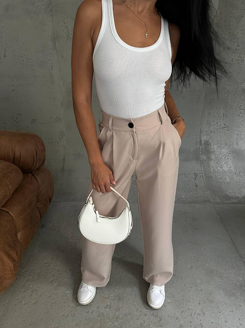 Жіночі базові штани палаццо костюмка Бежевий, 46/48 Одеса - фото 8