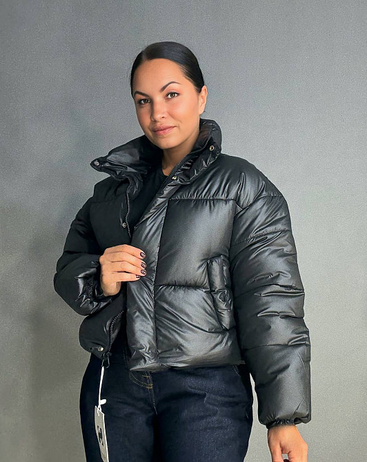 Куртка женская Haiziyuan 8606 короткая пуффер с воротником черная, черный, XL Киев - изображение 9
