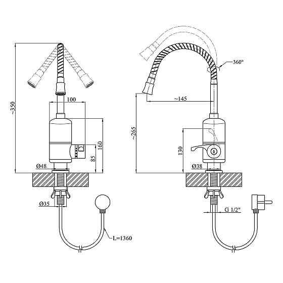 Кухонний кран з електронагрівом Kroner KRM Volt - CW190RFA гнучкий вилив Київ