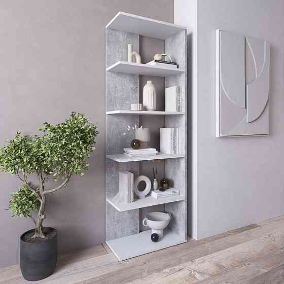 Стеллаж VAYS D-6 Бетон-Белый, книжная полка из 5 открытых секций, ЛДСП, 60×30×178 см - для дома, офиса, гостиной Львов