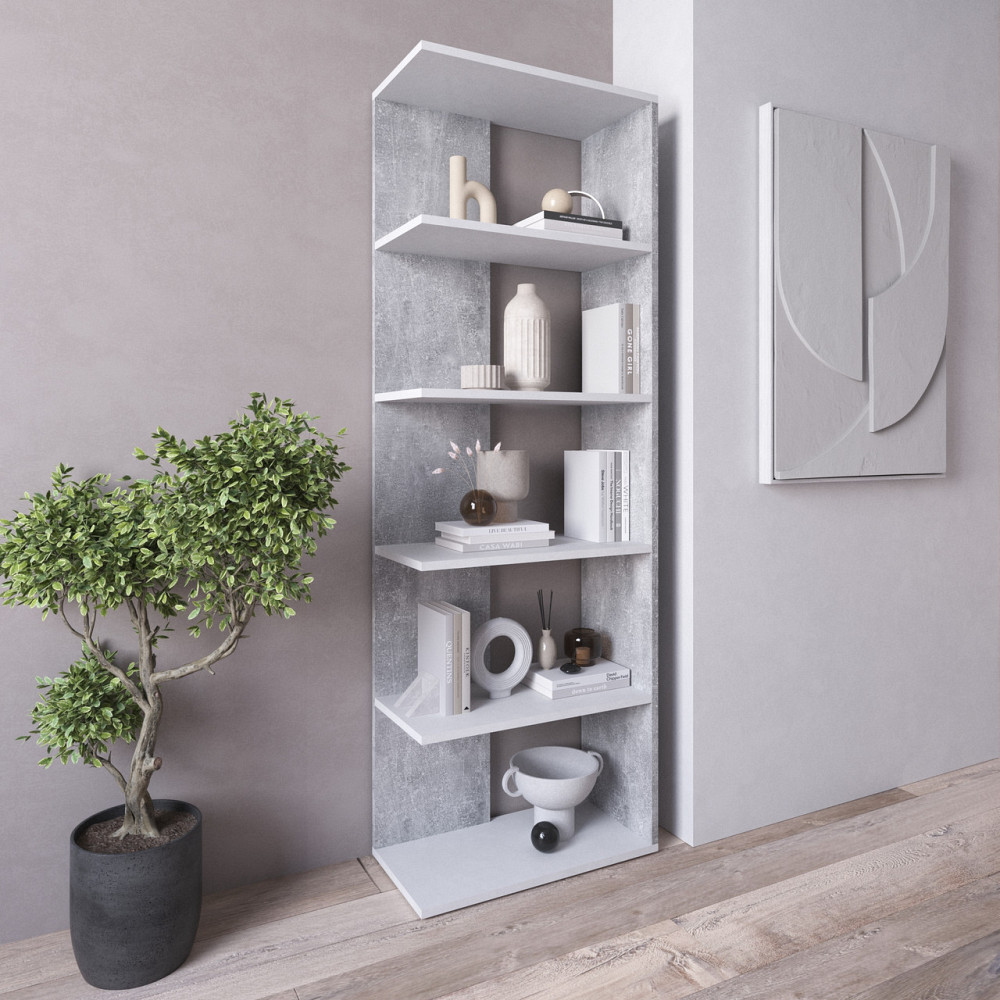 Стеллаж VAYS D-6 Бетон-Белый, книжная полка из 5 открытых секций, ЛДСП, 60×30×178 см - для дома, офиса, гостиной Львов - изображение 1