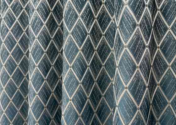 Шторна тканина жакард, колекція "RUBI" колір темно-лазурний з молочним 1761ш Київ