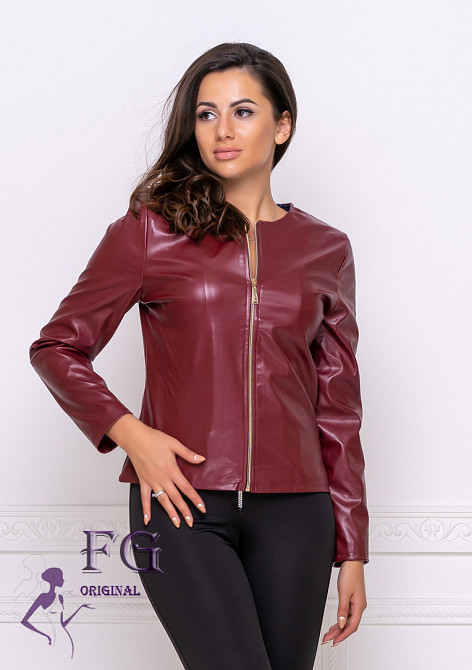 Тонка демісезонна куртка-жакет з екошкіри "Delmar" оптом | Розпродаж моделі 46, Бордовий Київ - фото 3