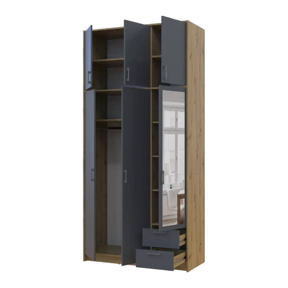 Шафа для одягу Doros Ронді з високою антресоллю і дзеркалом Дуб Артизан/Графіт 3 ДСП 121х52х260 (DRS-011875) Львів - фото 3