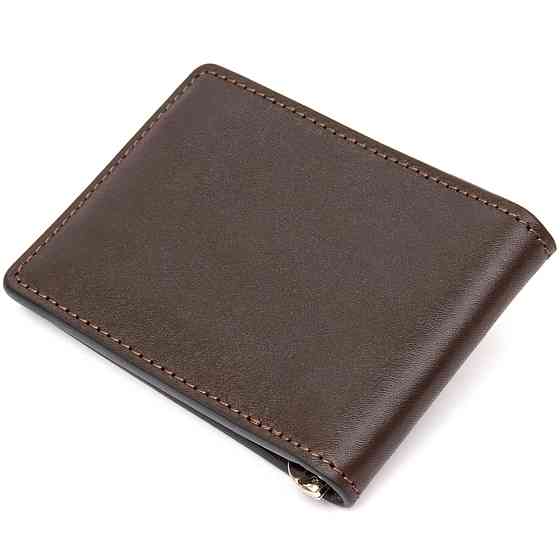 Мужской кожаный зажим для денег GRANDE PELLE 11478 Коричневый Киев