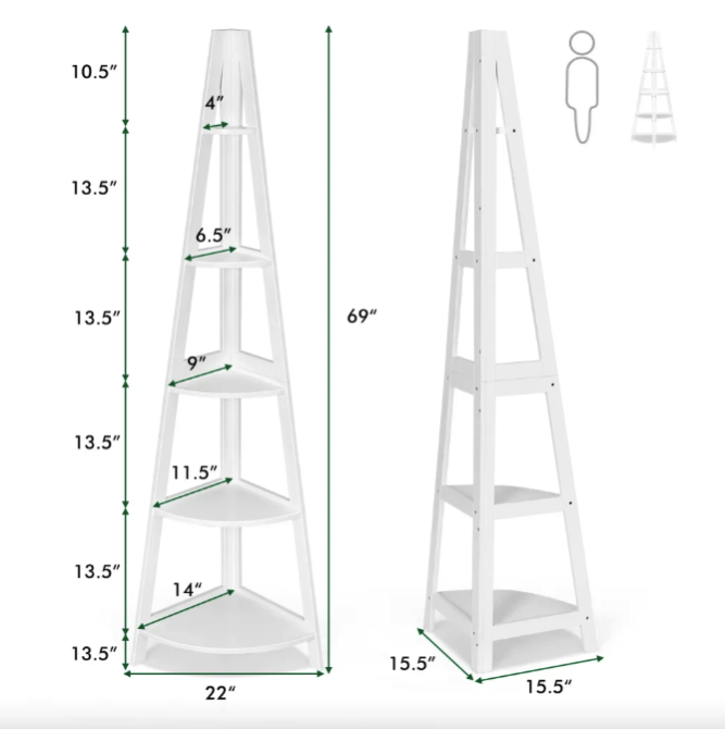 Етажерка Costway Solo кутова білий Київ - фото 3