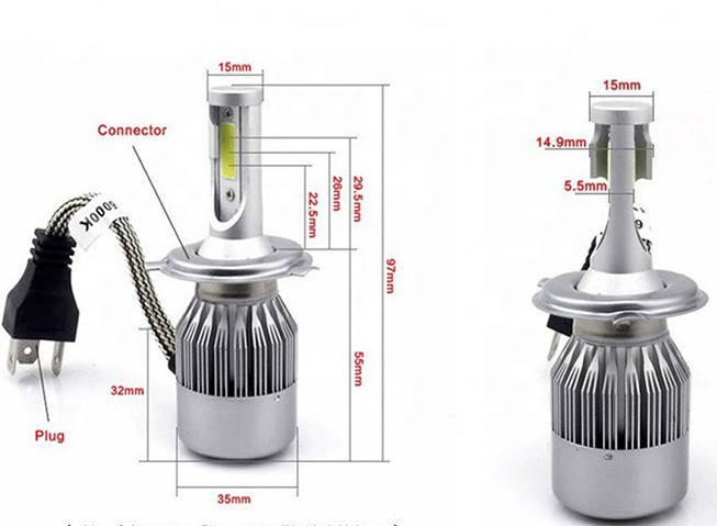 C6 Лампа світлодіодна цоколь H4 (к-кт 2 шт) 12V, 36W, 3800Lm + вентилятор (авиац. алюмін. профілю.) Мукачево - фото 8