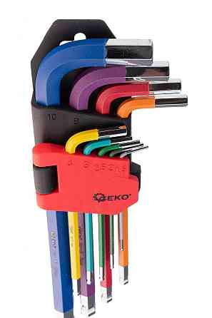 Ключі імбусові шестигранні з кульовою кінцівкою кольорові "GeKo" Cr-V комплект 9 штук Hex (1,5-10мм) Киев