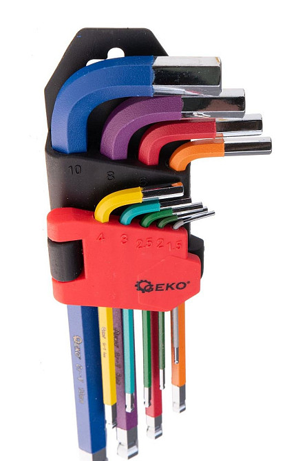 Ключі імбусові шестигранні з кульовою кінцівкою кольорові "GeKo" Cr-V комплект 9 штук Hex (1,5-10мм) Киев - изображение 2