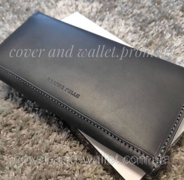 Стильный кожаный кошелек купюрник в ретро стиле черного цвета Grande Pellе Festa 513110 Киев - изображение 2