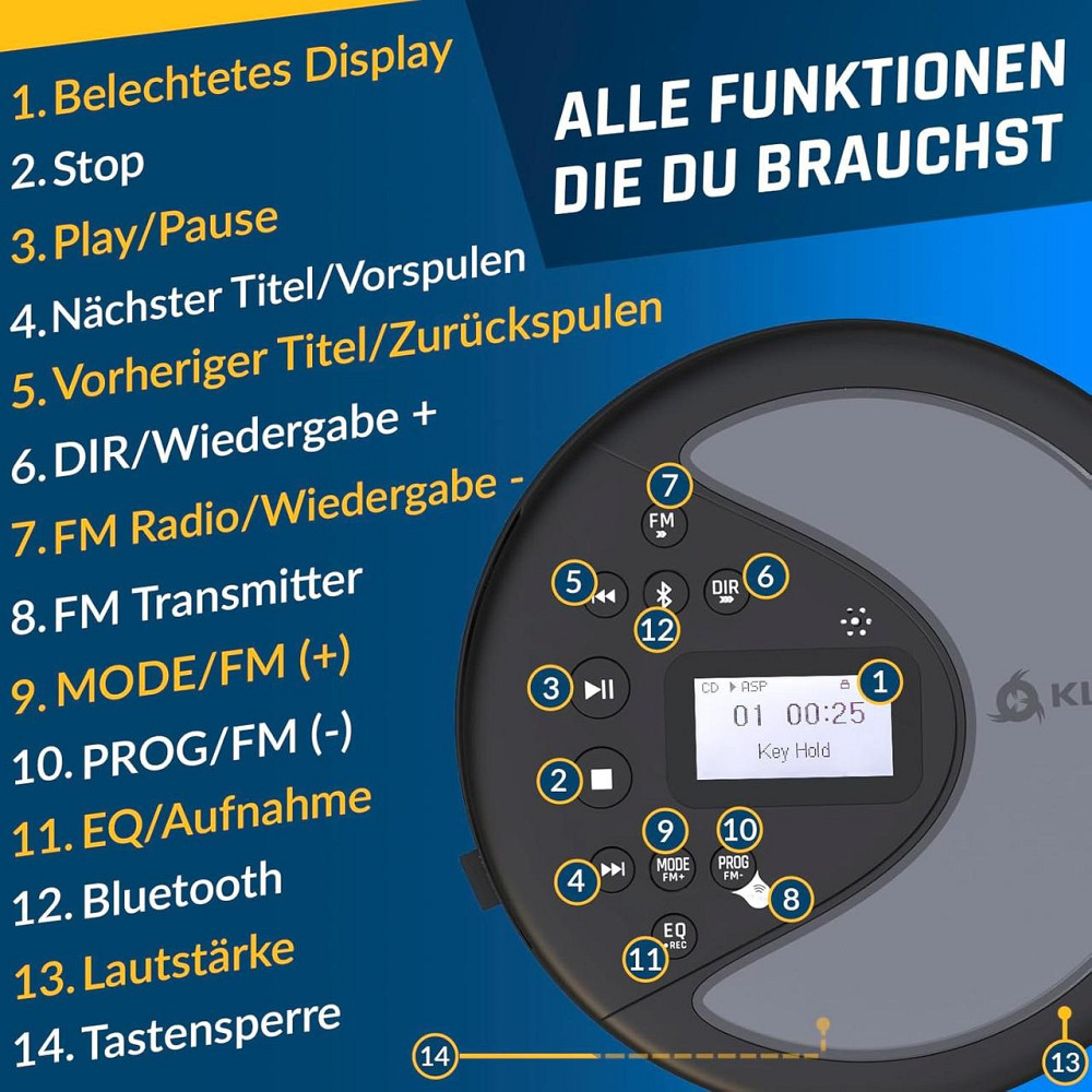 CD проигрыватель Walkman KLIM Discover с прочным аккумулятором + FM-радио + совместимый MP3 CD-проигрыватель + SD-карта Днепр - изображение 8