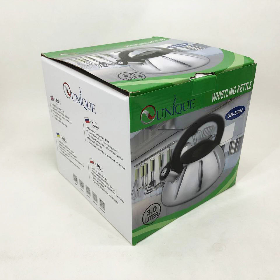 Чайник стальной со свистком на плиту Unique, Чайник металлический со свистком газовый 3 литра BU-46 Львов - изображение 2