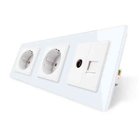 Розетка тримісна комбінована Силова Інтернет ТБ Livolo білий скло (VL-C7C2EU1C1V-11) Коломыя