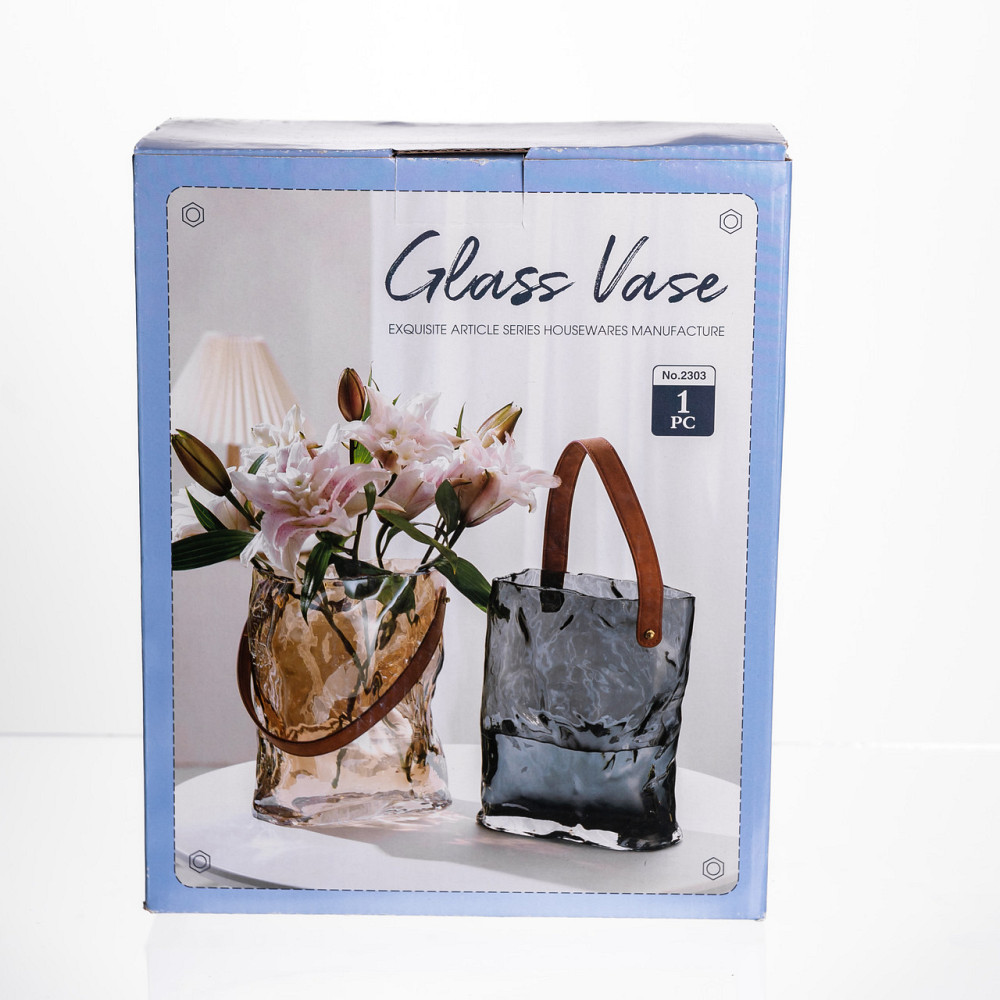 Подарункова скляна ваза сумочка з ручкою 18×9×25 (см) декоративна Сірий HP-19-157-2 Київ - фото 5