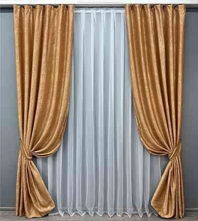 Комплект готовых штор VR-Textil Софт № 1745ш Золотистый 150х275 см 2 шт (33-0642) Киев