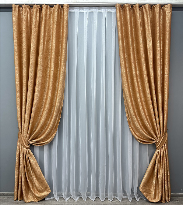Комплект готовых штор VR-Textil Софт № 1745ш Золотистый 150х275 см 2 шт (33-0642) Киев - изображение 2