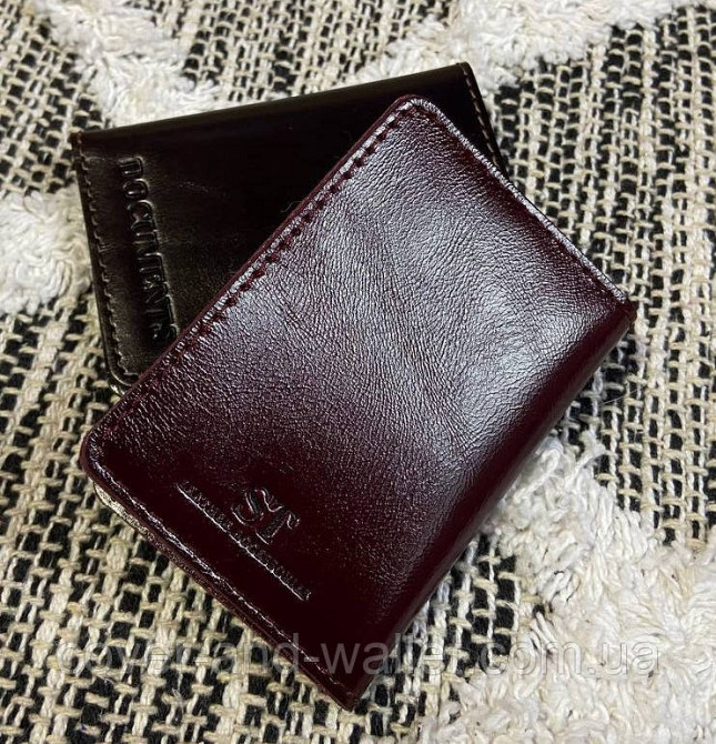 Бордовая кожаная обложка на ID паспорт и права ST Leather Киев - изображение 9