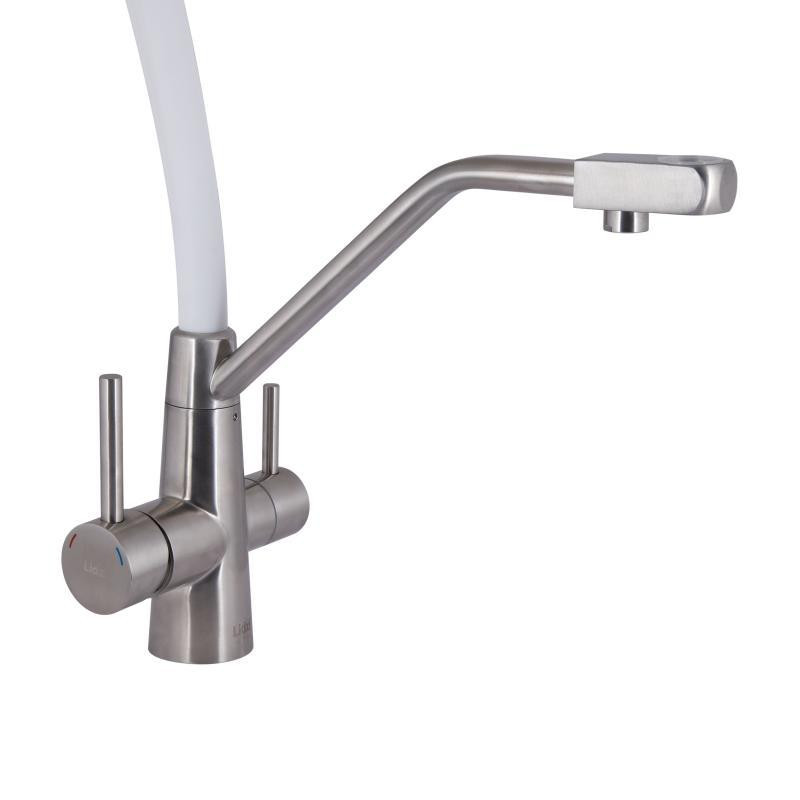 Смеситель для кухни Lidz Aria 020F3 с гибким изливом, с подключением для питьевой воды Nickel/White Харьков - изображение 3