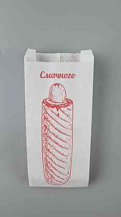 Бумажные пакеты саше крафт белый, 90х40х210, 40г/м2, печать фаст-фуд (100 шт) Харьков