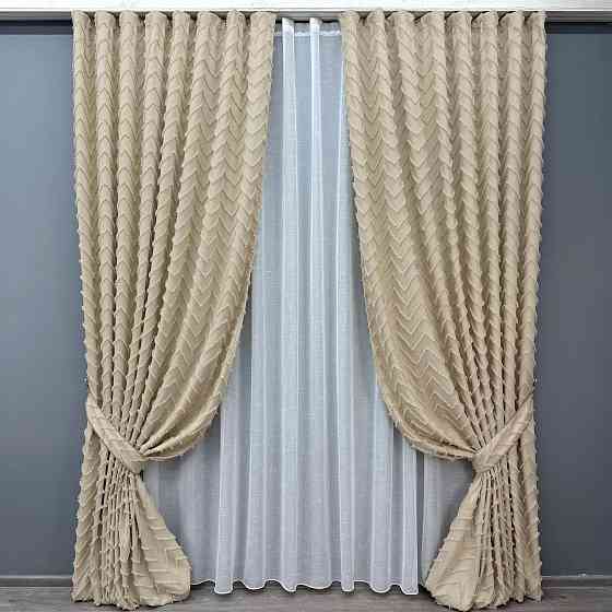 Комплект штор VR-Textil Лен Букле № 1807ш Кремовый 150х295 см 2 шт (33-0783) Киев