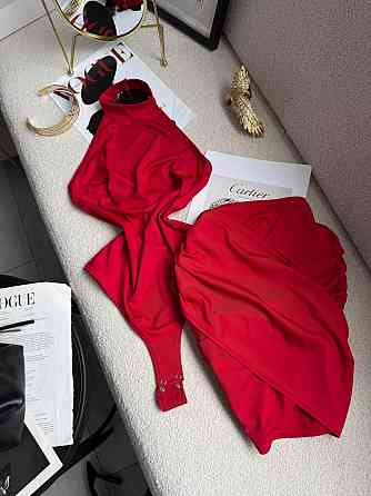 Женский стильный привлекательный костюм двойка боди + юбка микродайвинг Красный, 42/44 Одесса